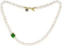 Neeshka Natural Freshwater Baroque Pearl Choker Necklace with a Green Pendant
