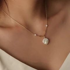Neeshka Natural Freshwater White Baroque Pearl Pendant Necklace for Women and Girls
