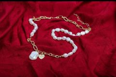 Neeshka Pearl Necklace with Gold Plated Heart Charm Pendant for Women